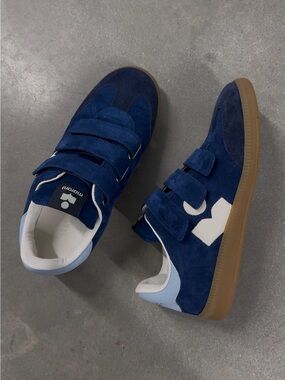 Isabel Marant navy Suede Velcro Sneakers with White Detail